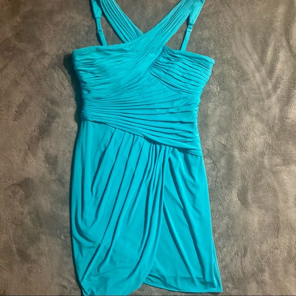 BCBGMaxAzria 💎 Blue Jade Helyn Cross Over Wrap Cocktail Dress - Picture 4 of 10